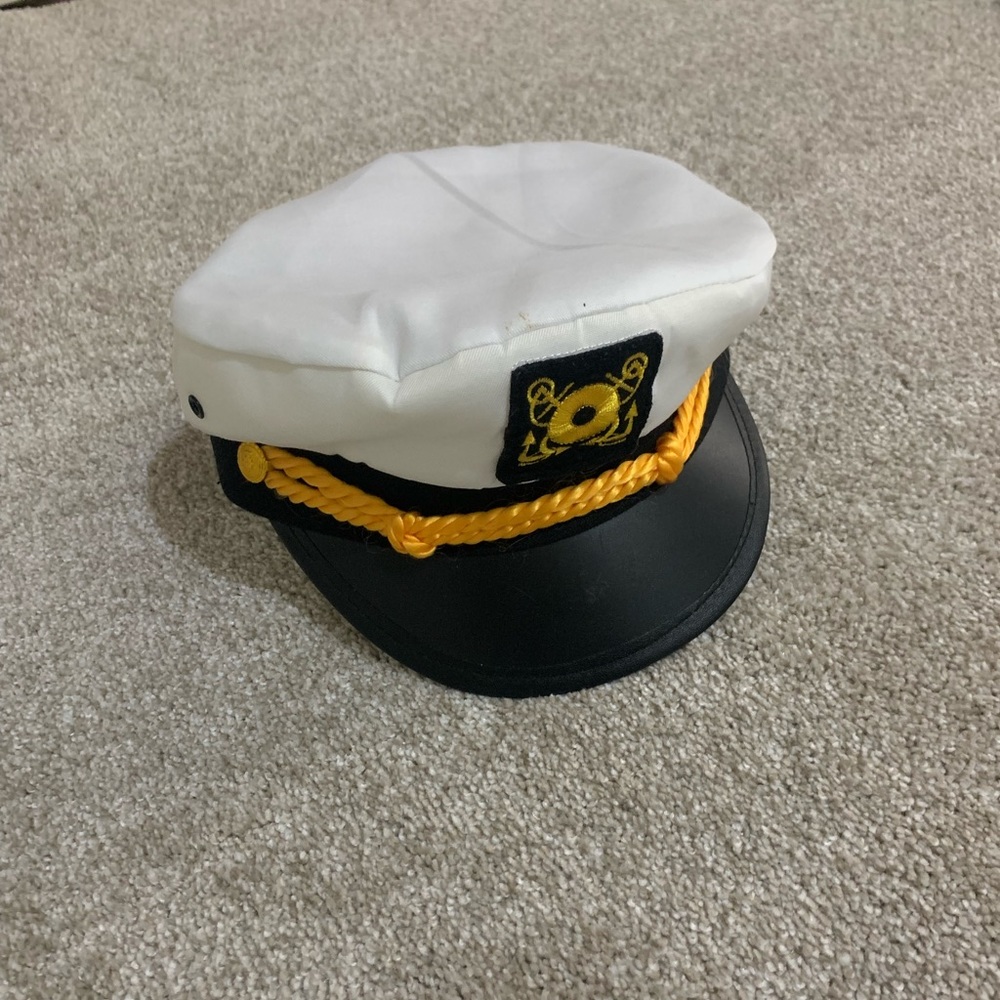 White and Black Captain's Hat with Gold Braid